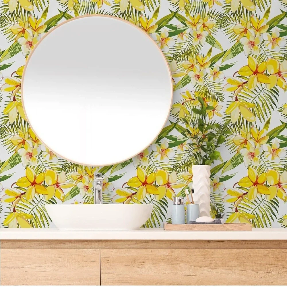 24"x354" Yellow Floral Wallpaper Leaf Peel Stick Contact Removable Self Adhesive - Picture 3 of 8